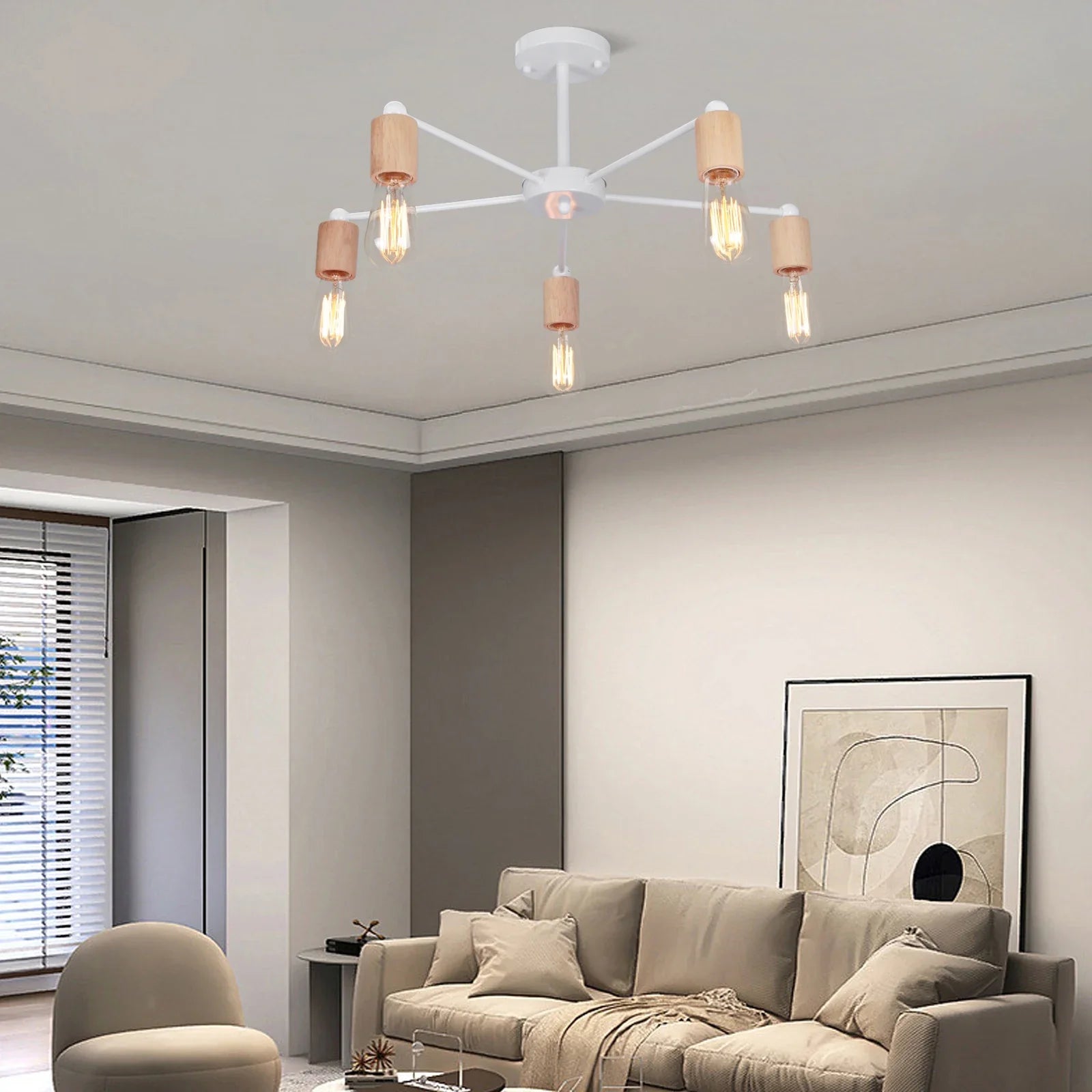 Modern Wood and Iron Sputnik Industrial Chandelier