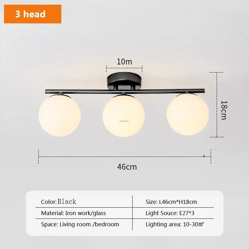 Nordic LED Ceiling Light Fixture - Modern Glass Ball Chandelier for Hallway, Balcony, and Kitchen