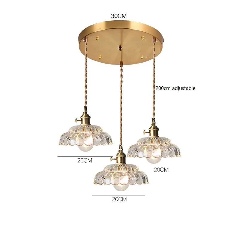 Vintage LED Pendant Light with Wooden Handle and Glass Shade