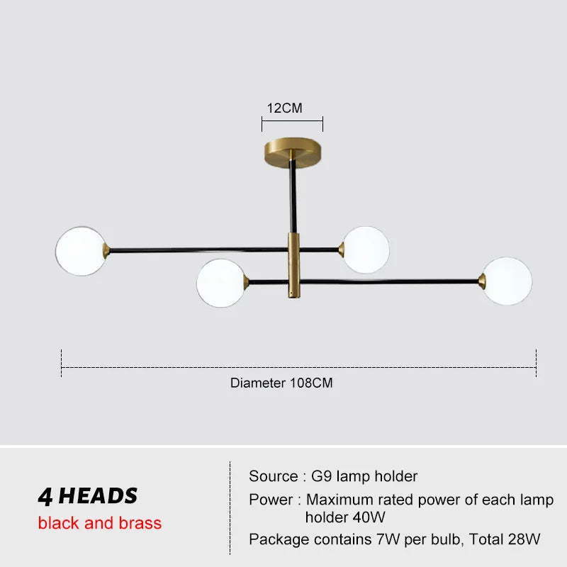 Modern Nordic Brass Glass Chandelier Lighting for Home Decor