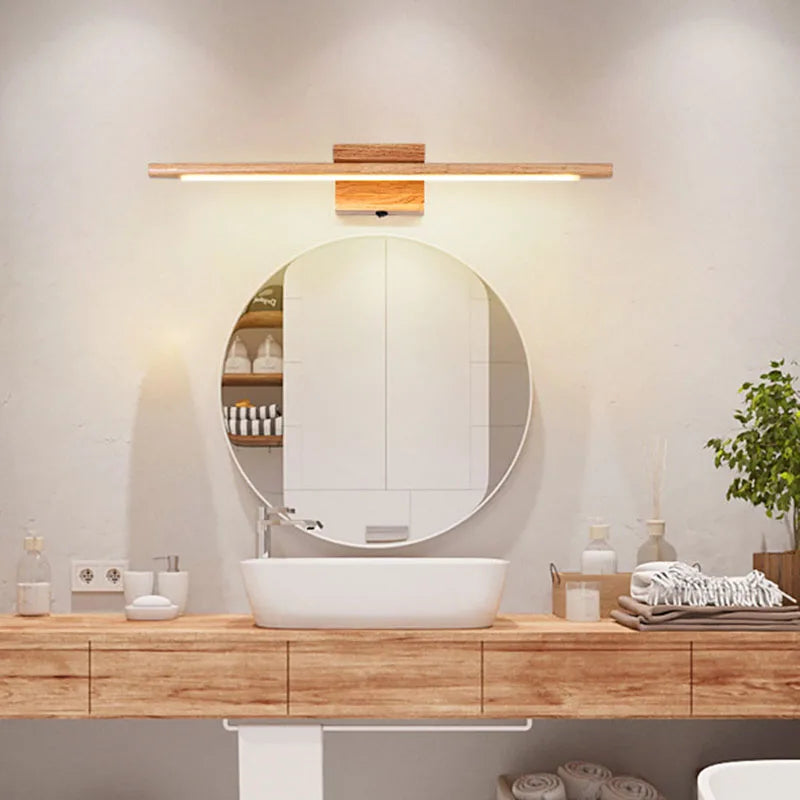 Nordic Solid Wood Wall Sconce for Bathroom Mirror