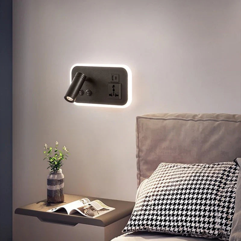 LED Wall-Mounted Nightstand Lamp with USB Port and Rotary Switch