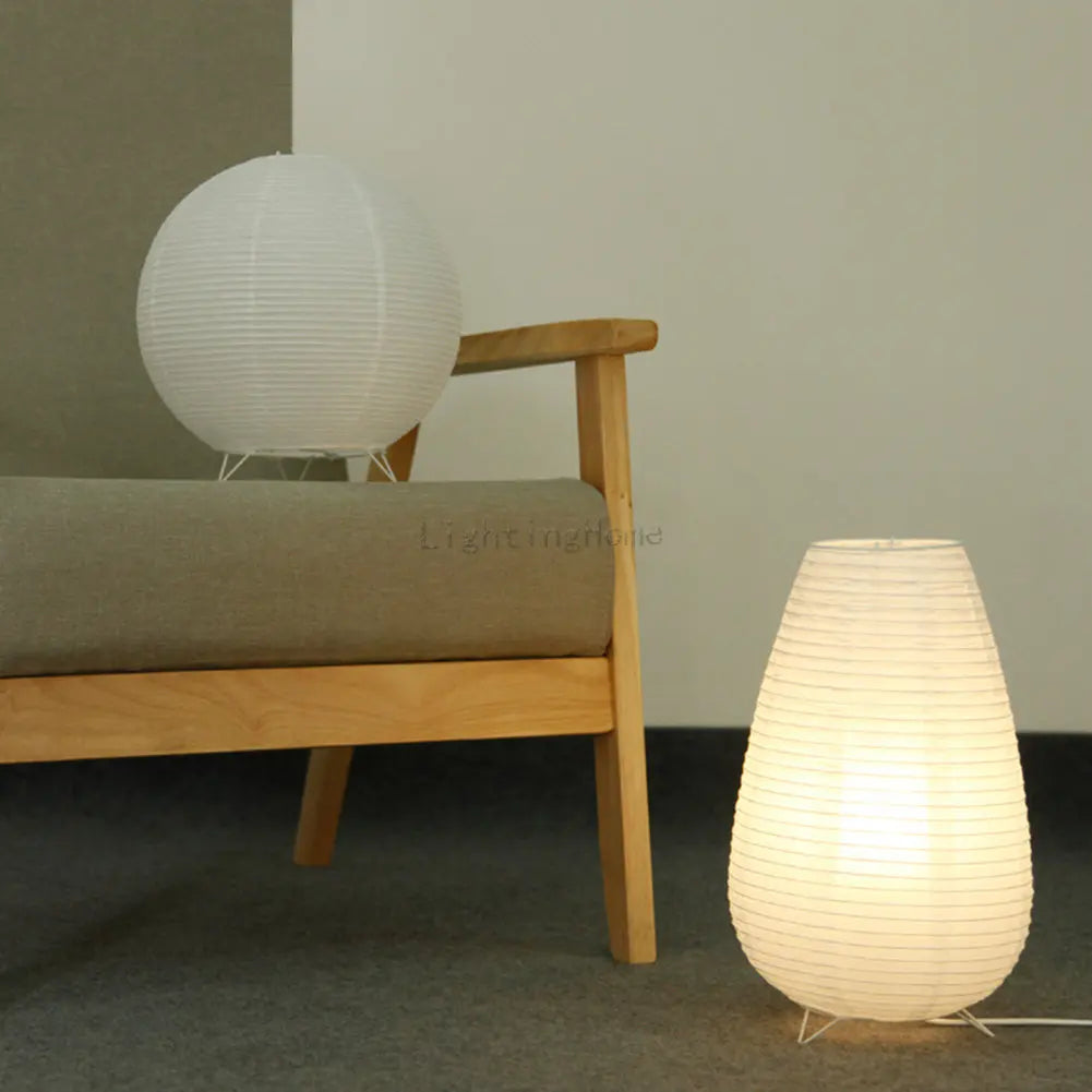 Nordic Paper Lantern Table Lamp - Modern Japanese Style LED Night Light for Living Room, Office, Bedroom