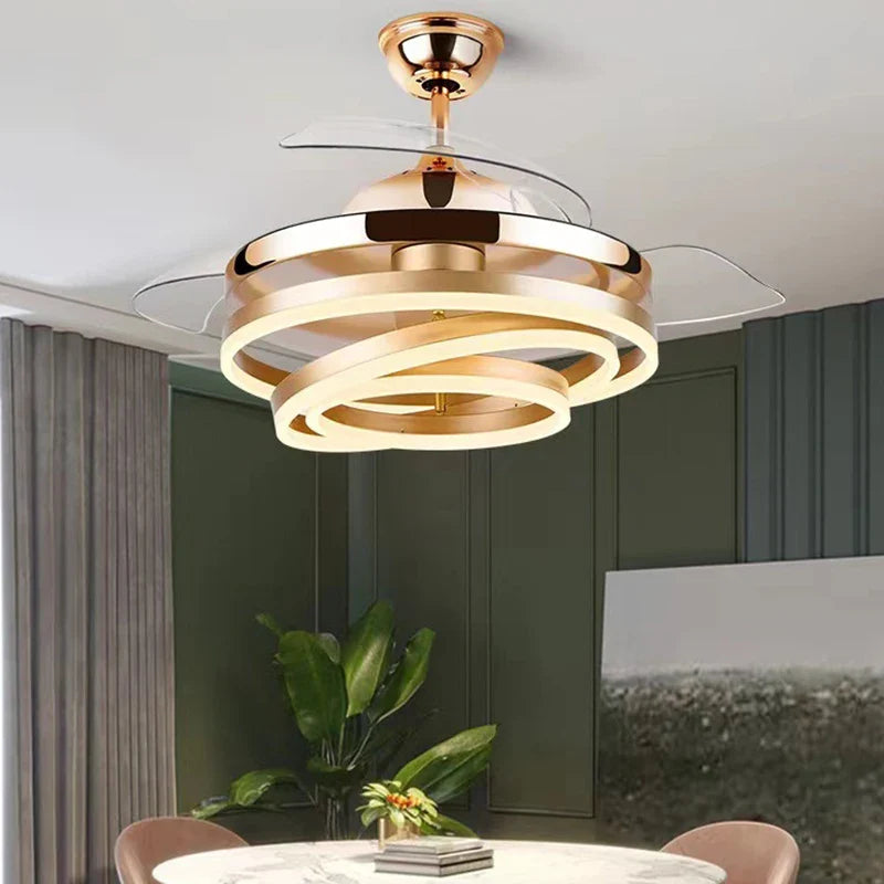 Modern Ceiling Fan with LED Lights and Rechargeable Remote