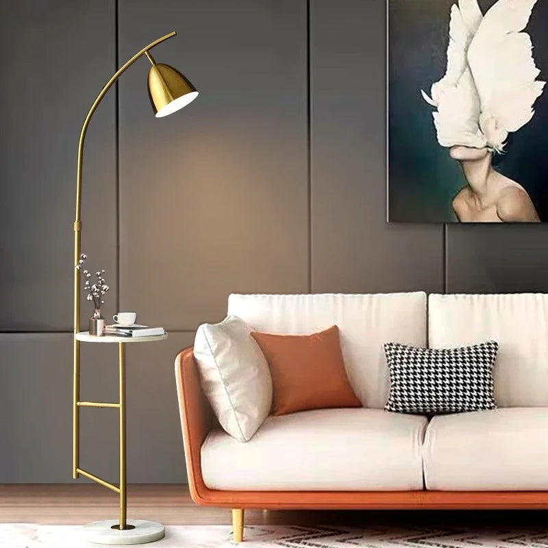 Nordic Design Gold Shelf Floor Lamp for Living Room, Marble Nightstand Light