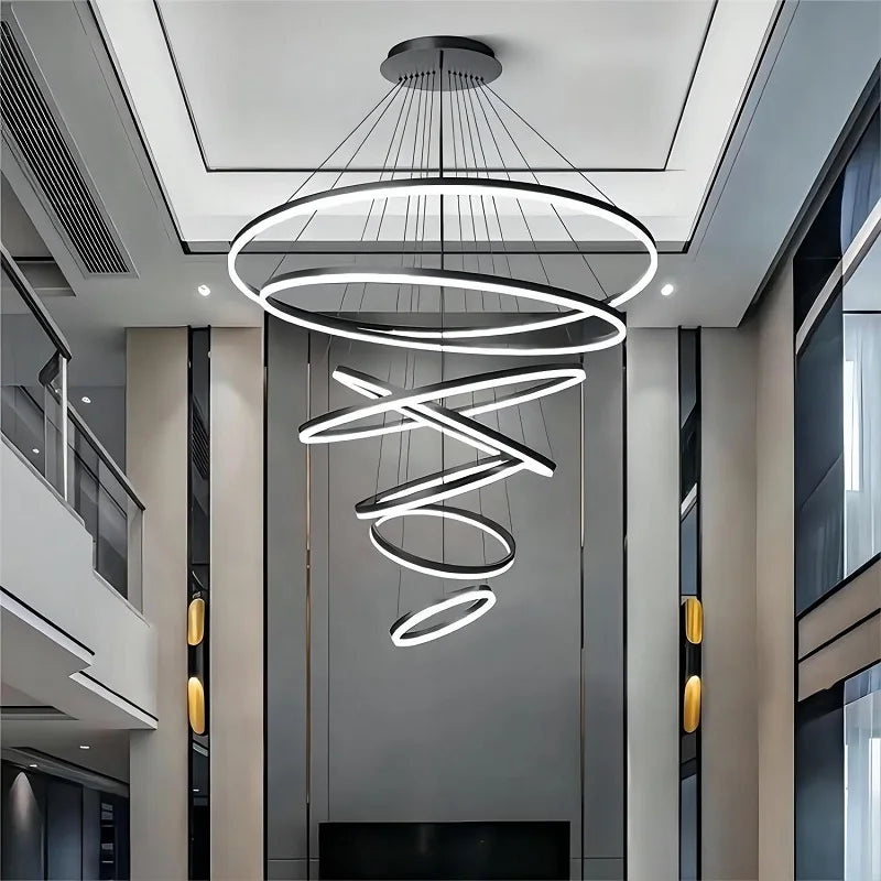 Modern LED Ring Pendant Light - Circular Ceiling Chandelier for Living Room, Dining Room, Staircase, and Home Lighting