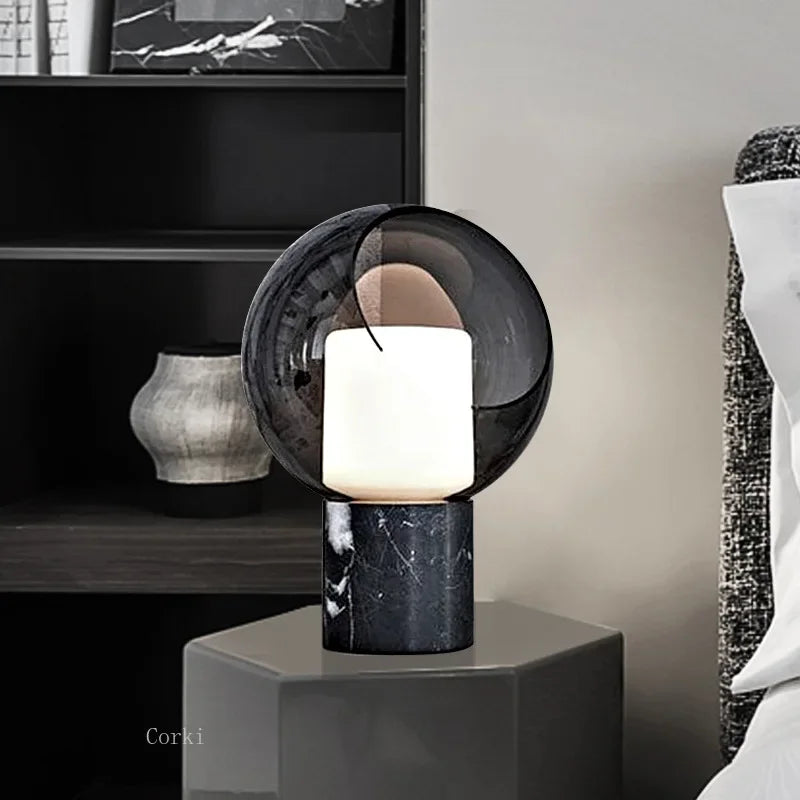 Modern Glass Shade Marble Desk Lamp