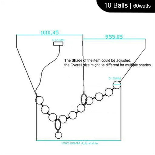 Italian Designer CC 10 LED Glass Ball Pendant Light