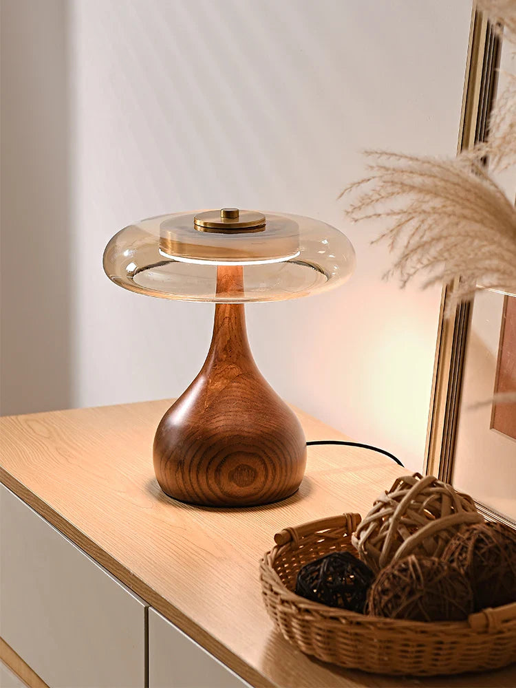 Retro Wooden and Glass Desk Lamp for Elegant Interiors