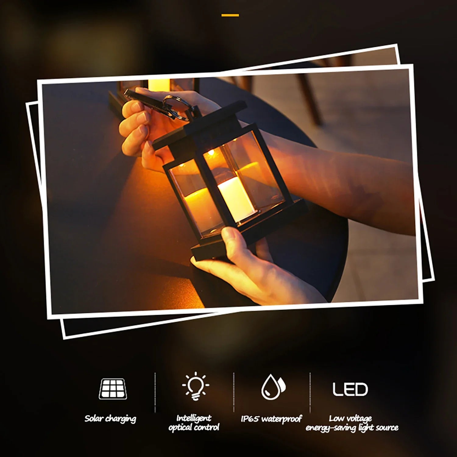 Solar LED Candle Lantern for Outdoor Garden Lighting with Hook
