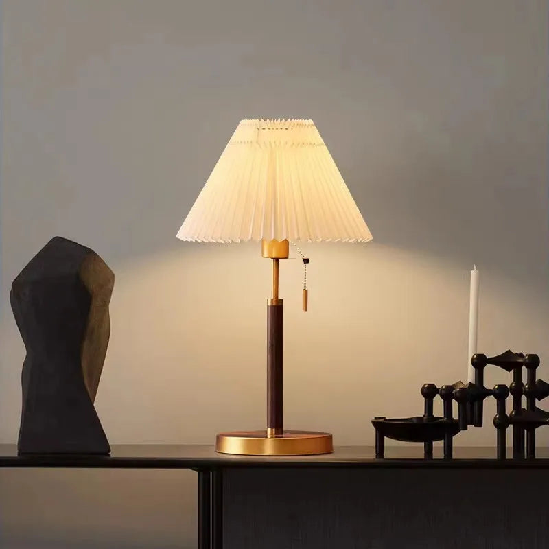 Elegant Vintage Wooden Floor Lamp with Pleated Fabric