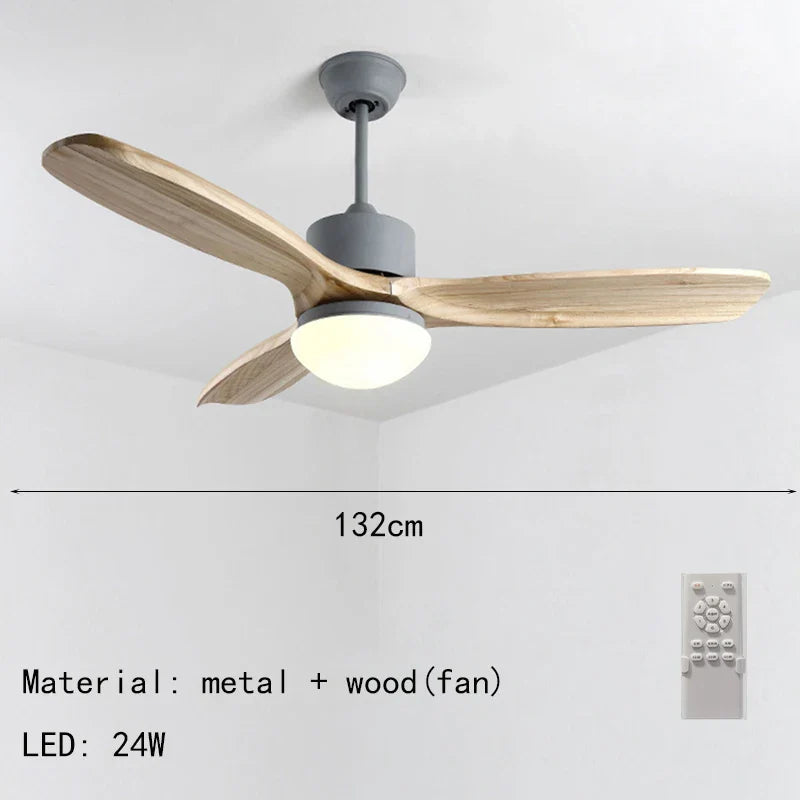 Nordic Ceiling Fan with Remote Light in Wood and Metal