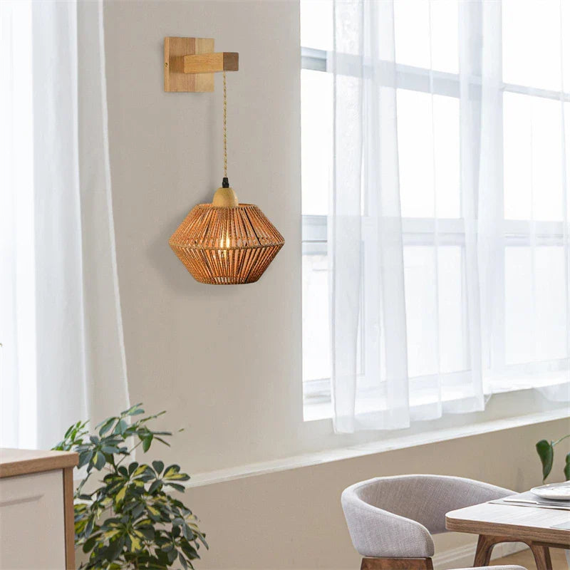 Retractable Retro Rattan Nightstand Lamp for Decorative Interiors