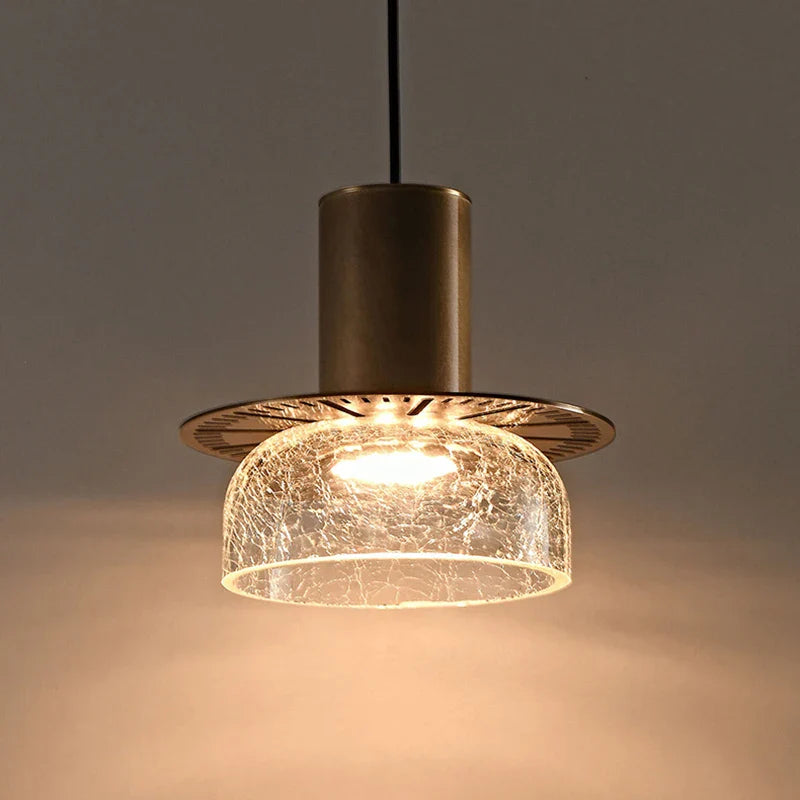 Crackled Glass Pendant Light with LED and Adjustable Cord