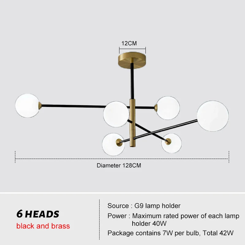 Modern Nordic Brass Glass Chandelier Lighting for Home Decor