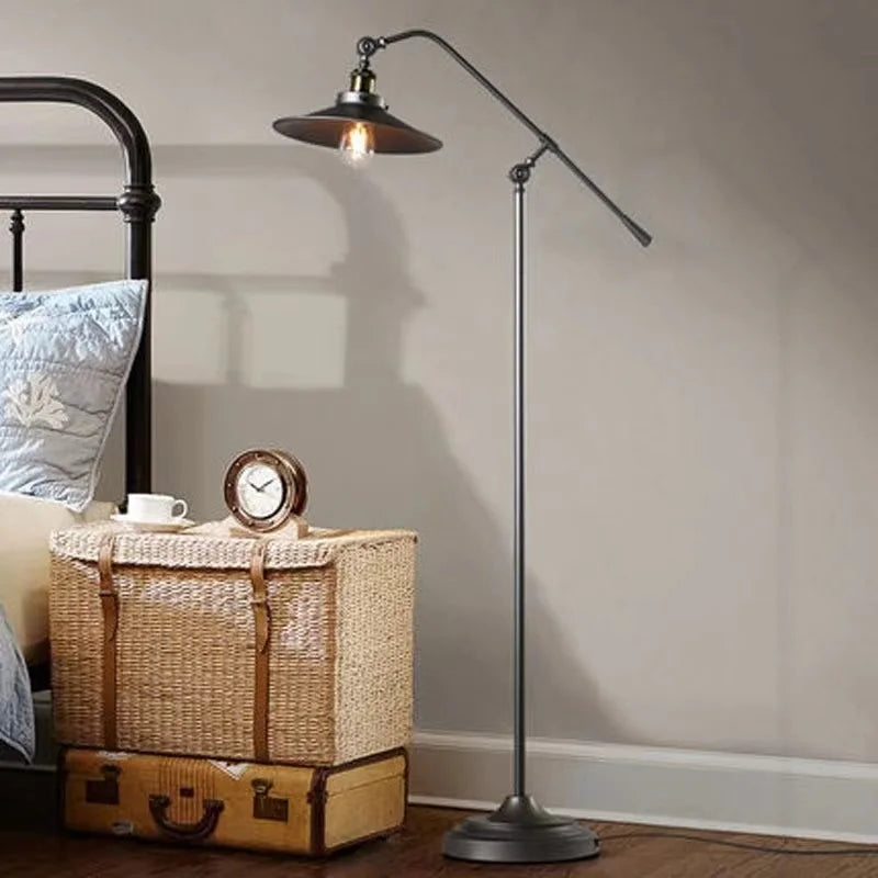Vintage Industrial Retro Long Arm Wrought Iron Floor Lamp