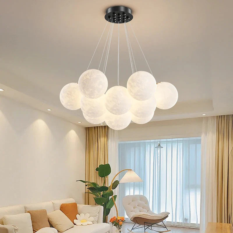 Moon Lustre Bubble Chandelier Light for Living Room & Kids' Room, Gold & Black, G9 Bulb, AC220V