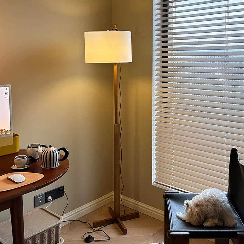 Wabi Sabi Nordic Floor Lamp - Solid Wood & Fabric Shade