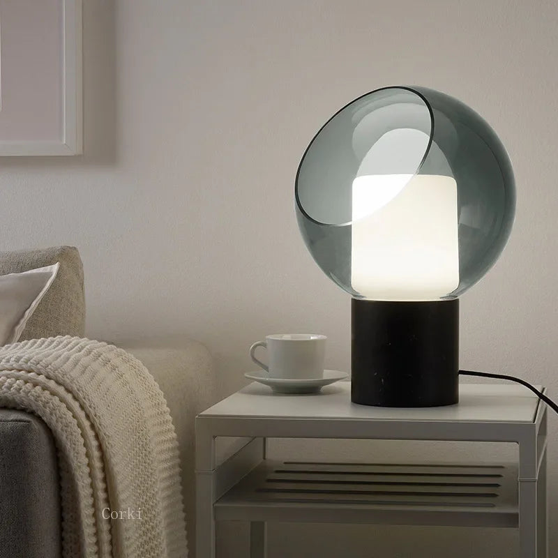 Modern Glass Shade Marble Desk Lamp