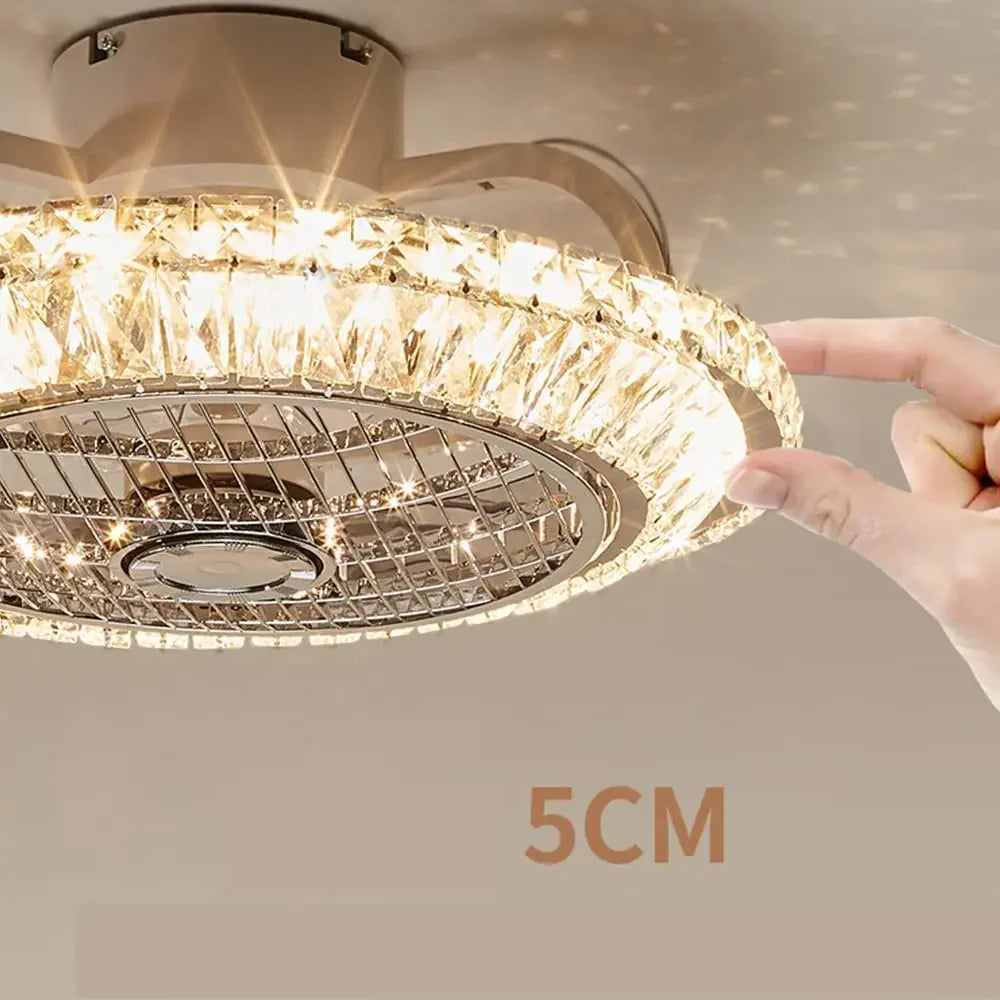 Modern Crystal Ceiling Fan with Remote Control & Silent 3 Speeds