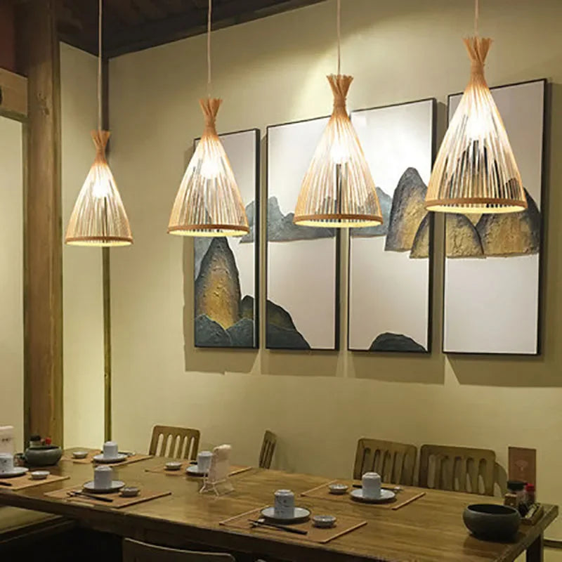 Handmade Vintage Bamboo Suspension Light Fixture for Restaurant Café