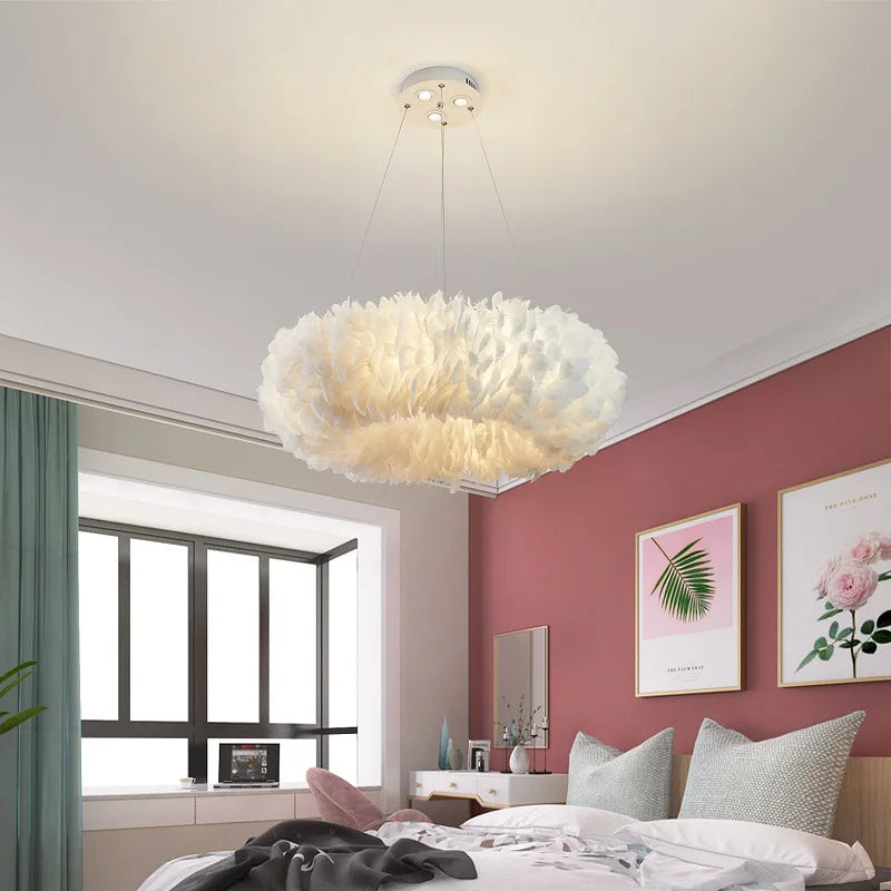 Nordic LED Pendant Light with Feather Suspension