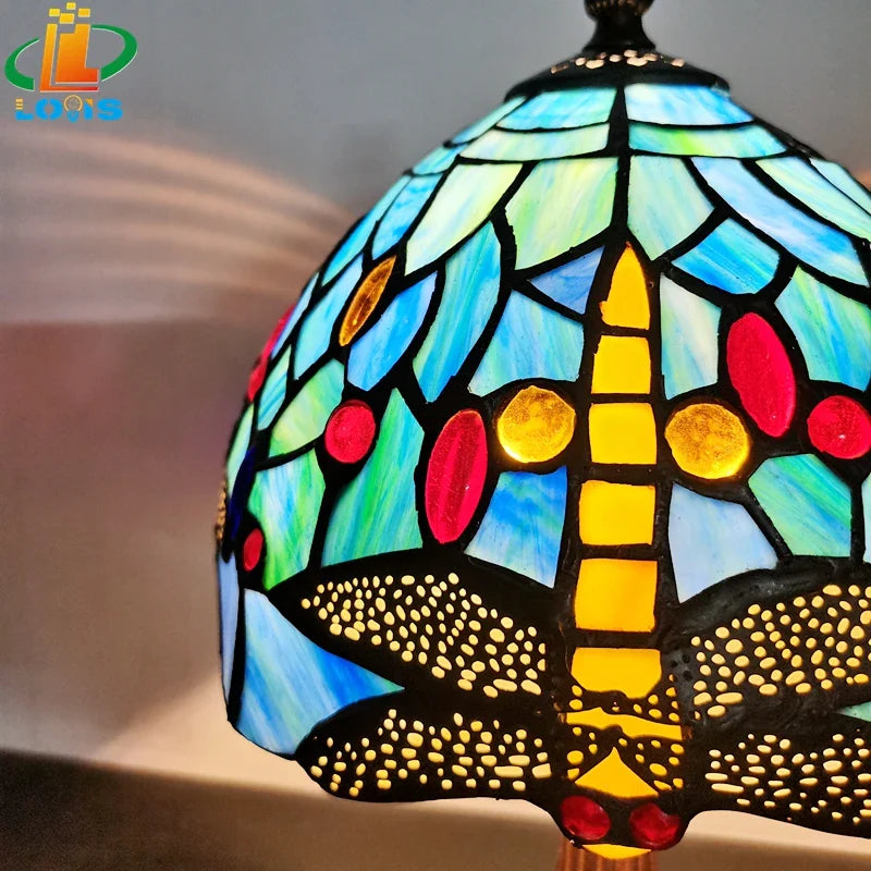 Antique Enamel Alloy Dragonfly Nightstand Lamp - Mediterranean Decor