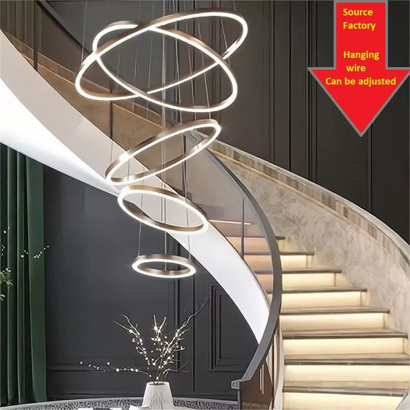 Modern LED Ring Pendant Light - Circular Ceiling Chandelier for Living Room, Dining Room, Staircase, and Home Lighting