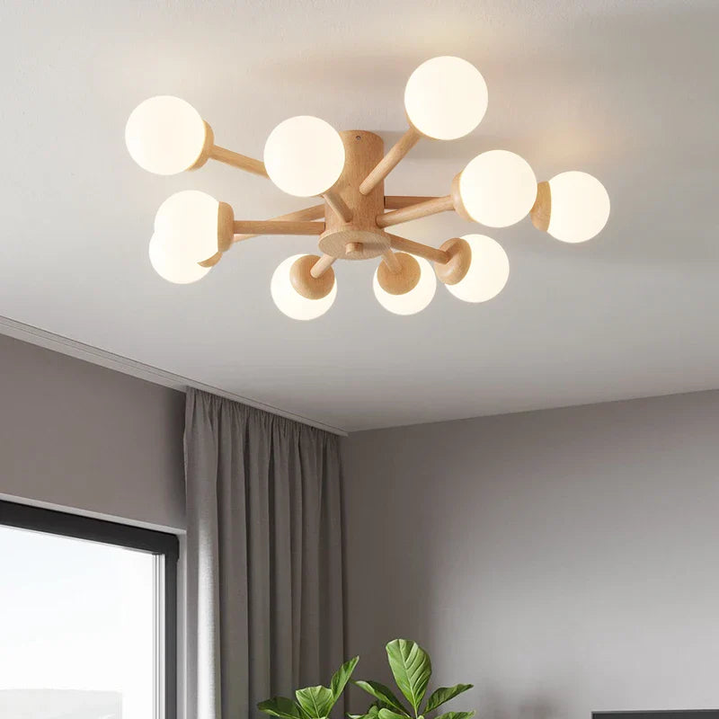 Modern Wooden Ceiling Light with Glass Ball Shade
