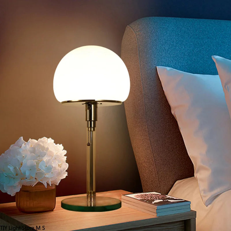 Wilhelm Wagenfeld Nordic Designer Bauhaus LED Table Lamp - Glass & Stainless Steel