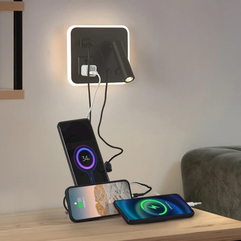 LED Wall-Mounted Nightstand Lamp with USB Port and Rotary Switch