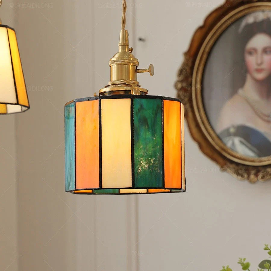 Vintage Japanese Style Pendant Light with Copper Socket and Glass Shade