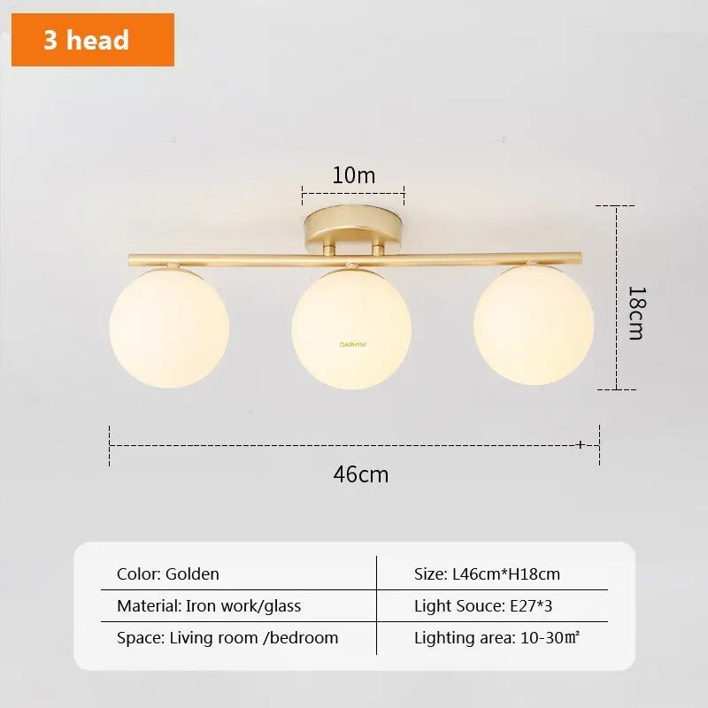 Nordic LED Ceiling Light Fixture - Modern Glass Ball Chandelier for Hallway, Balcony, and Kitchen