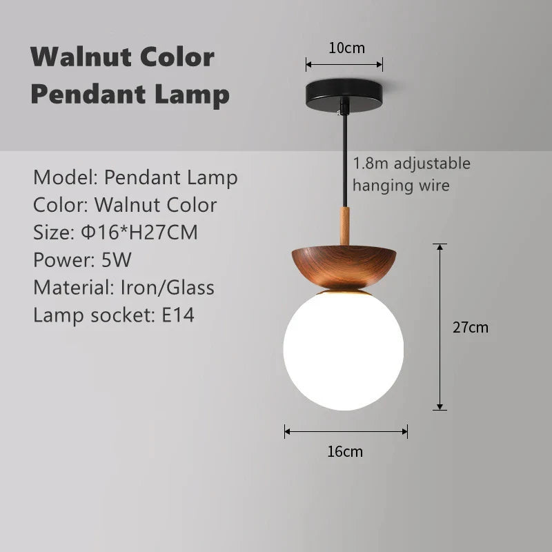 Nordic Round LED Ceiling Light with Wood Grain and Glass Shade