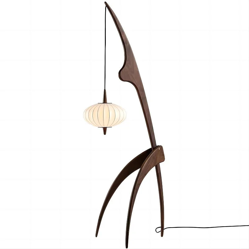 Walnut Wood Design Floor Lamp with Hanging Light