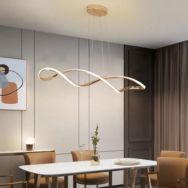 Modern LED Suspension Chandelier for Dining Room & Living Room - 92cm Gold/Chrome/Black with Remote/App Control