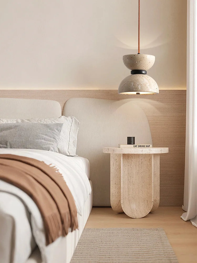 Japanese Wabi-Sabi Travertine Nightstand Lamp