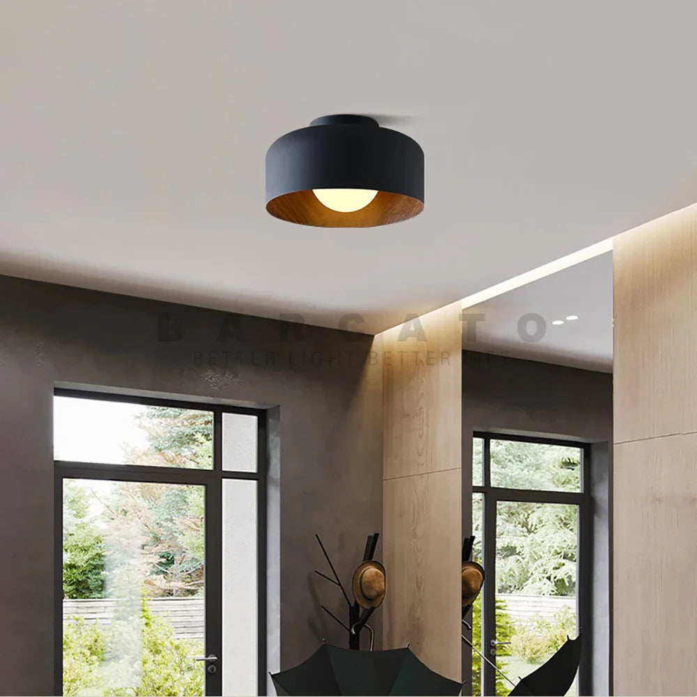 Modern Nordic Walnut Wood Textured LED Ceiling Light for Bedroom, Living Room, Kitchen, Study, Hallway, Balcony - Round G9 Chandelier