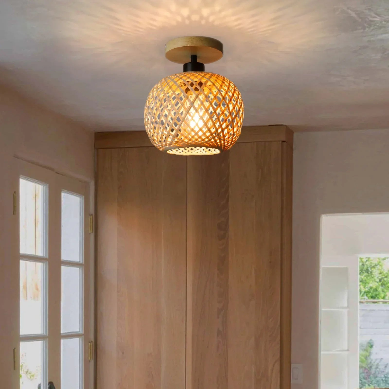 Woven Bamboo LED Ceiling Lamp - Stylish Decorative Lighting
