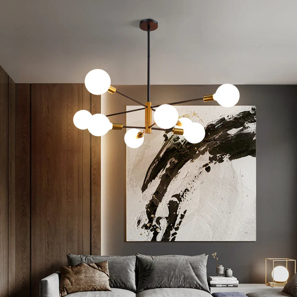Modern Nordic Black Sputnik LED Chandelier for Home Decor