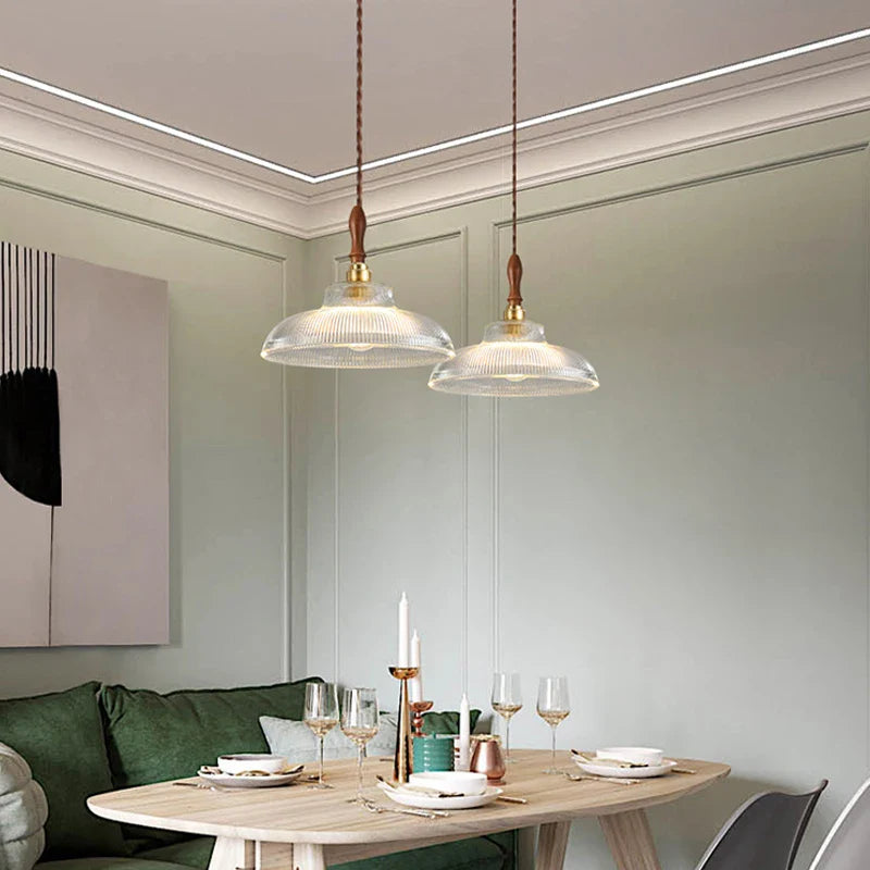 Modern Copper/Wood Glass Pendant Light for Dining Room and Kitchen Island