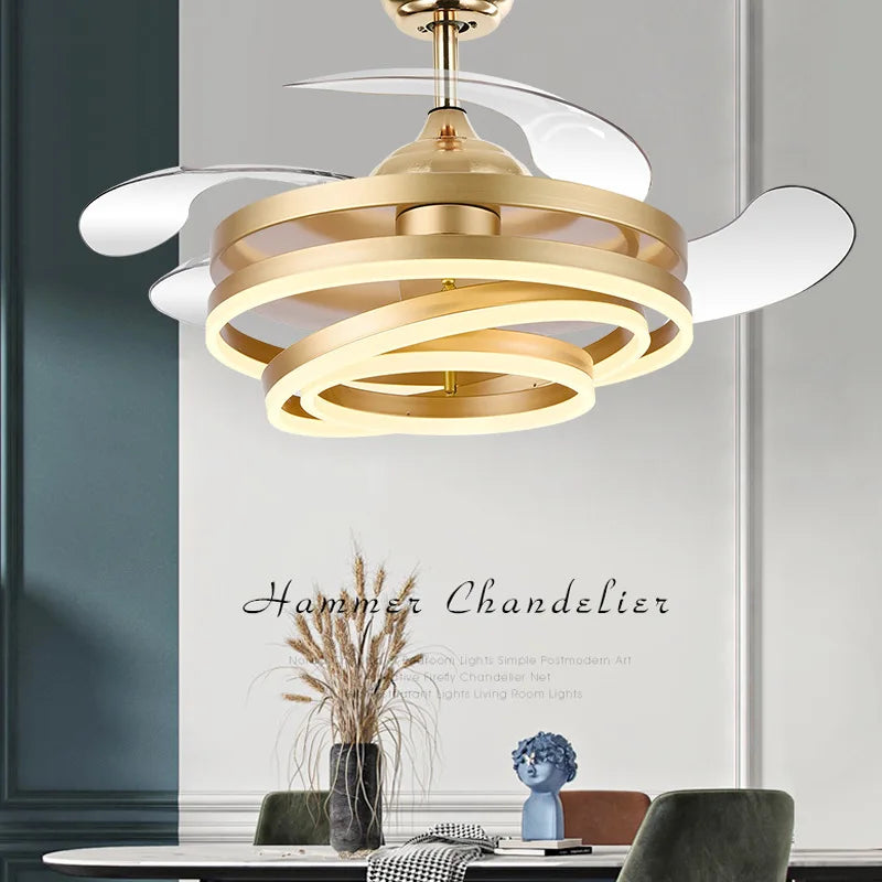 Modern Ceiling Fan with LED Lights and Rechargeable Remote