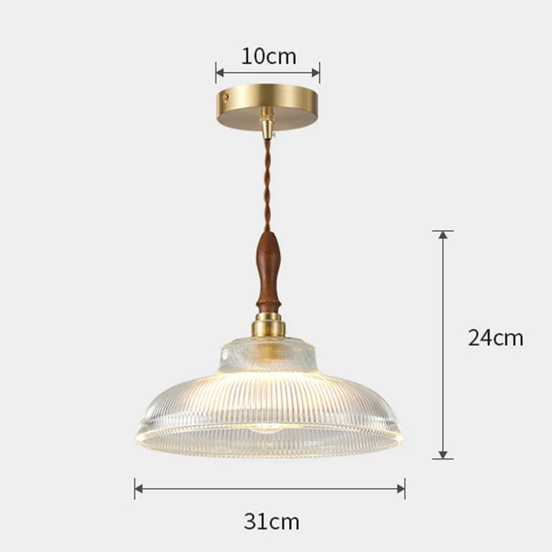 Modern Copper/Wood Glass Pendant Light for Dining Room and Kitchen Island