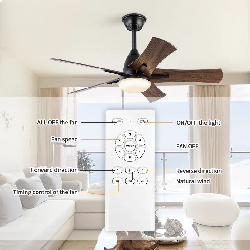Modern Wooden Ceiling Fan with Remote Control and Light