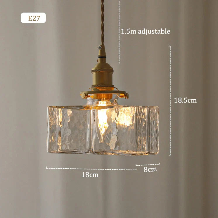 Vintage Glass Square Pendant Light with LED Shade for Dining Room and Bedroom
