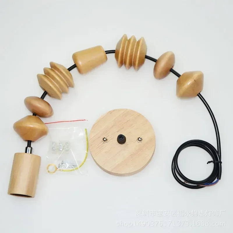 Retro Oak Wood Suspension with Geometric Beads