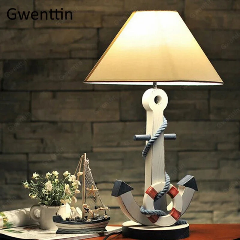 Wooden Desk Lamp with Anchor for Kids' Room Decor