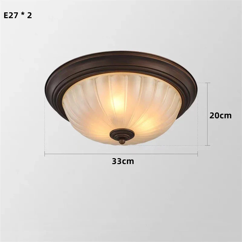 Vintage Black Bronze Ceiling Light with Frosted Glass Shade