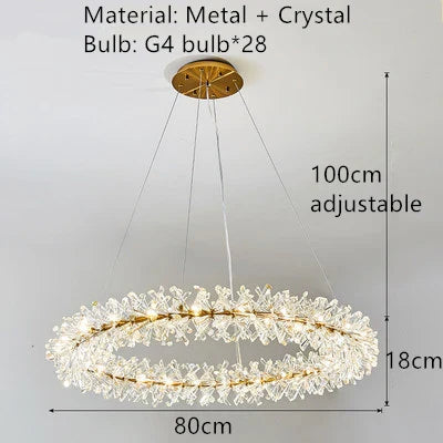 Adjustable Round Clear Crystal LED Pendant Light with Gold Wire