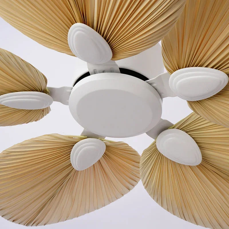 Natural Palm Leaf Ceiling Fan with Remote Control